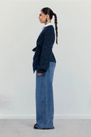 BELTED KNIT CARDIGAN -BLUE
