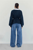 BELTED KNIT CARDIGAN -BLUE