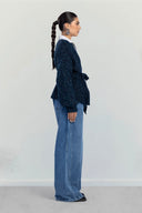 BELTED KNIT CARDIGAN -BLUE
