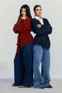 BELTED KNIT CARDIGAN -BLUE