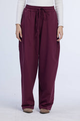 STRAIGHT-LEG PINTUCK PANTS -MAROON