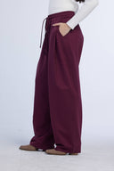 STRAIGHT-LEG PINTUCK PANTS -MAROON