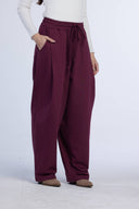 STRAIGHT-LEG PINTUCK PANTS -MAROON
