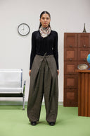 PLAID BALLOON TROUSERS -BROWN