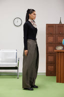 PLAID BALLOON TROUSERS -BROWN