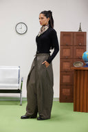 PLAID BALLOON TROUSERS -BROWN