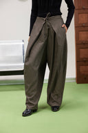 PLAID BALLOON TROUSERS -BROWN