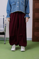 LAYERED LINEN BALLOON PANTS -MAROON