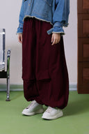 LAYERED LINEN BALLOON PANTS -MAROON