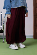 LAYERED LINEN BALLOON PANTS -MAROON