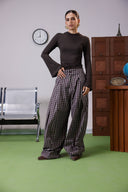 Checked Balloon Pants -BROWN
