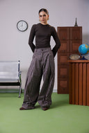 Checked Balloon Pants -BROWN