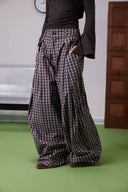 Checked Balloon Pants -BROWN