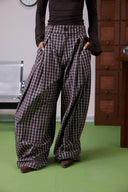 Checked Balloon Pants -BROWN