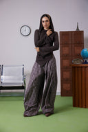 Checked Balloon Pants -BROWN