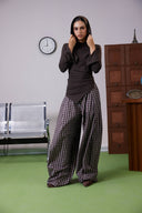 Checked Balloon Pants -BROWN