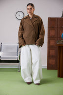 DOUBLE-BREASTED JACKET -BROWN