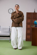 DOUBLE-BREASTED JACKET -BROWN