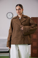 DOUBLE-BREASTED JACKET -BROWN