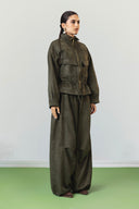 DRAWSTRING SUEDE JACKET -OLIVE