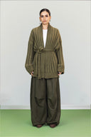 OPENWORK KNIT CARDIGAN -OLIVE