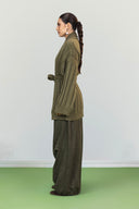 OPENWORK KNIT CARDIGAN -OLIVE