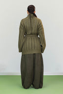 OPENWORK KNIT CARDIGAN -OLIVE