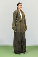 OPENWORK KNIT CARDIGAN -OLIVE