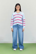 HERITAGE STRIPE POLO KNIT PULLOVER -BABY BLUE
