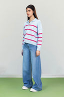 HERITAGE STRIPE POLO KNIT PULLOVER -BABY BLUE