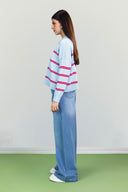 HERITAGE STRIPE POLO KNIT PULLOVER -BABY BLUE