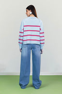 HERITAGE STRIPE POLO KNIT PULLOVER -BABY BLUE