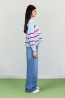HERITAGE STRIPE POLO KNIT PULLOVER -BABY BLUE