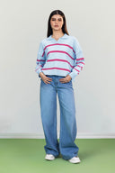 HERITAGE STRIPE POLO KNIT PULLOVER -BABY BLUE