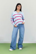 HERITAGE STRIPE POLO KNIT PULLOVER -BABY BLUE