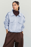 STRIPED UTILITY JACKET -BABY BLUE