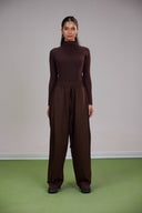 STRAIGHT-LEG PINTUCK PANTS -BROWN