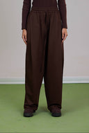 STRAIGHT-LEG PINTUCK PANTS -BROWN