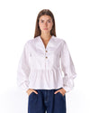 Gold-Button Peplum Blouse -White