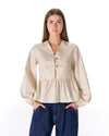 Gold-Button Peplum Blouse -OLIVE