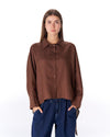 HIGH LOW LINEN SHIRT -BROWN