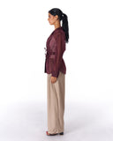 Sheer V-Neck SHIRT -MAROON