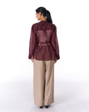 Sheer V-Neck SHIRT -MAROON