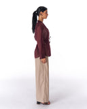 Sheer V-Neck SHIRT -MAROON