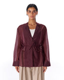 Sheer V-Neck SHIRT -MAROON