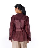 Sheer V-Neck SHIRT -MAROON