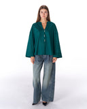 LINEN ESSENCE BLOUSE -DARK GREEN