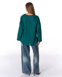 LINEN ESSENCE BLOUSE -DARK GREEN