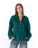 LINEN ESSENCE BLOUSE -DARK GREEN