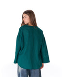 LINEN ESSENCE BLOUSE -DARK GREEN